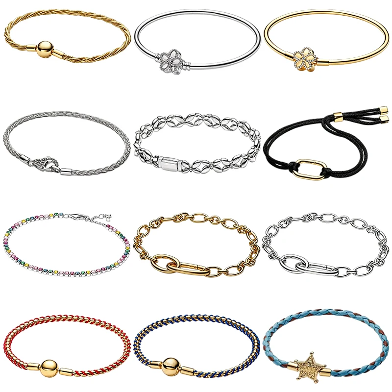 Authentic 925 Sterling Silver Rainbow Tennis Braided Rope Open Elliptical Chain Bracelet For Women Party Wedding Jewelry