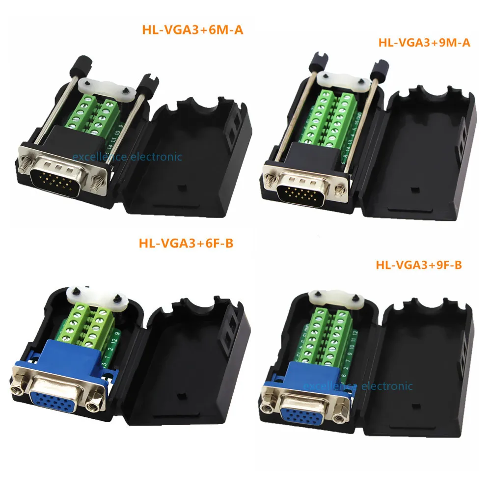 

D-SUB DB15 Male 15Pin Jack Port to Terminal Breakout Board Connector 3Row Plug DR15 VGA Male Female with Case