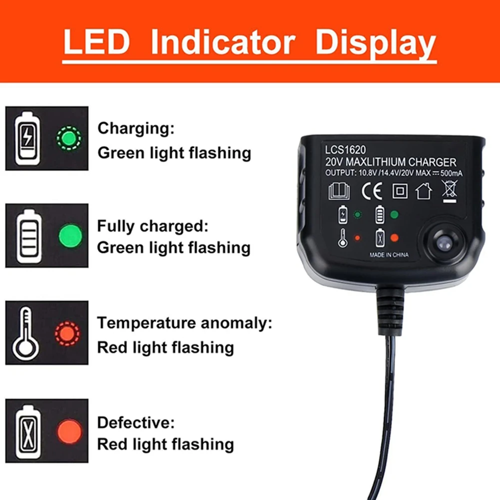 

JHD LCS1620 Lithium- Battery EU Plug For Black And Decker 14.4V 18V 20V Li- Battery Models-LBXR20 LBXR20-OPE LB20