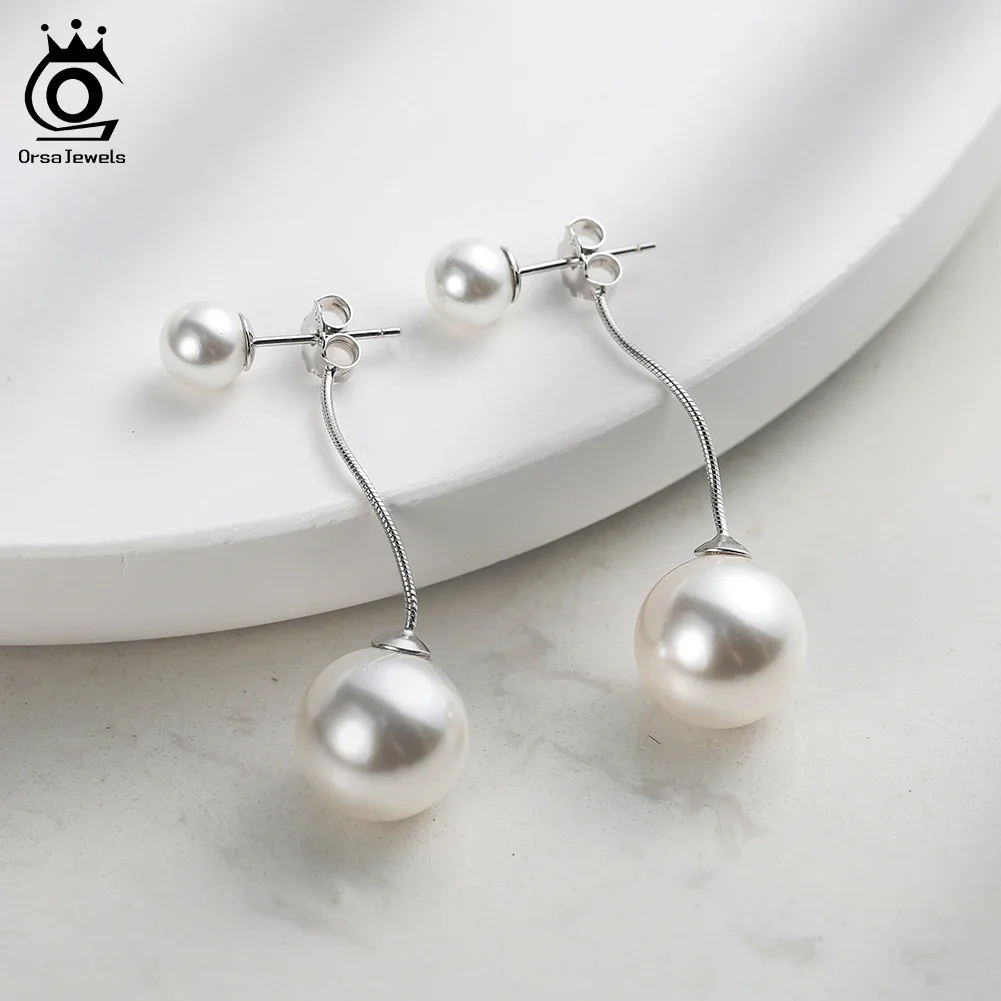 

ORSA JEWELS Винтажные серьги из стерлингового серебра 925 пробы с большой ракушкой и длинной цепочкой с кисточкой, висячие для женщин, изящные ювелирные изделия PSE04