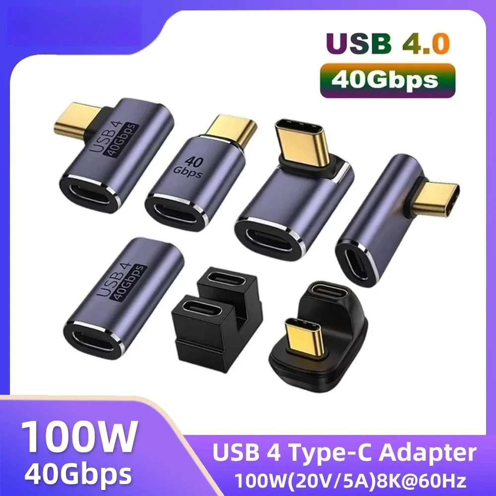 USB4.0 40Gbps 90° Right Angle Type C Adapter PD 100W Fast Charging Converter 8K 60Hz Video OTG Adapter for MacBook