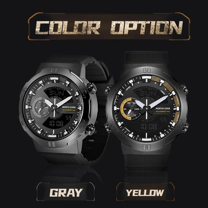 NORTH EDGE Men Outdoor Sports Watch Digital Watches Waterproof 50M Hybrid Digital-Analog Watch Running Cycling Swimming Relogio