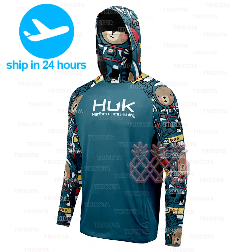 

HUK Fishing Shirts Face Cover Fishing Clothing Men's Sun Uv Protection Breathable Cartoon Fishing Hoodie Jersey Camisa De Pesca