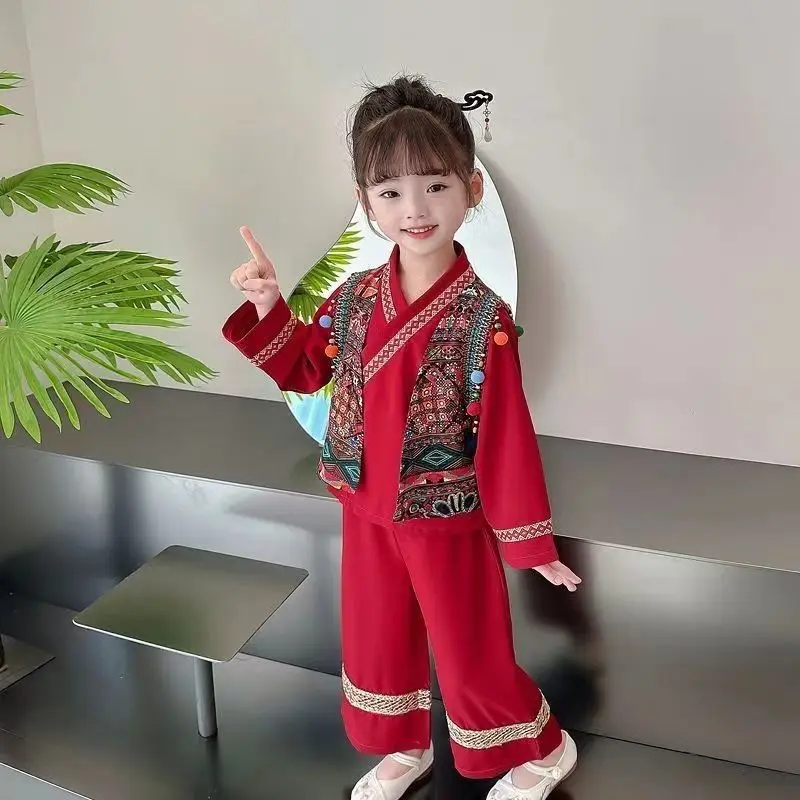 Ethnic Minority Performance Costumes, Spring And Autumn Miao Dance Children's Han Chinese Tang Costume New Pattern Suit Girl Boy