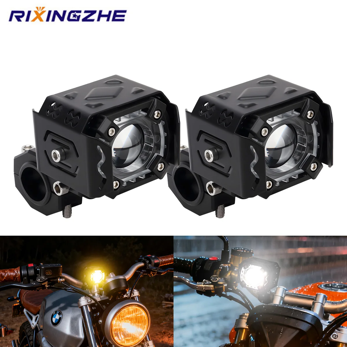 

1/2PCS Motorcyle LED Work Light Spotlight Dual Color Day Running Light 12V Flash Light 360° Adjustable Headlight for Car Motor