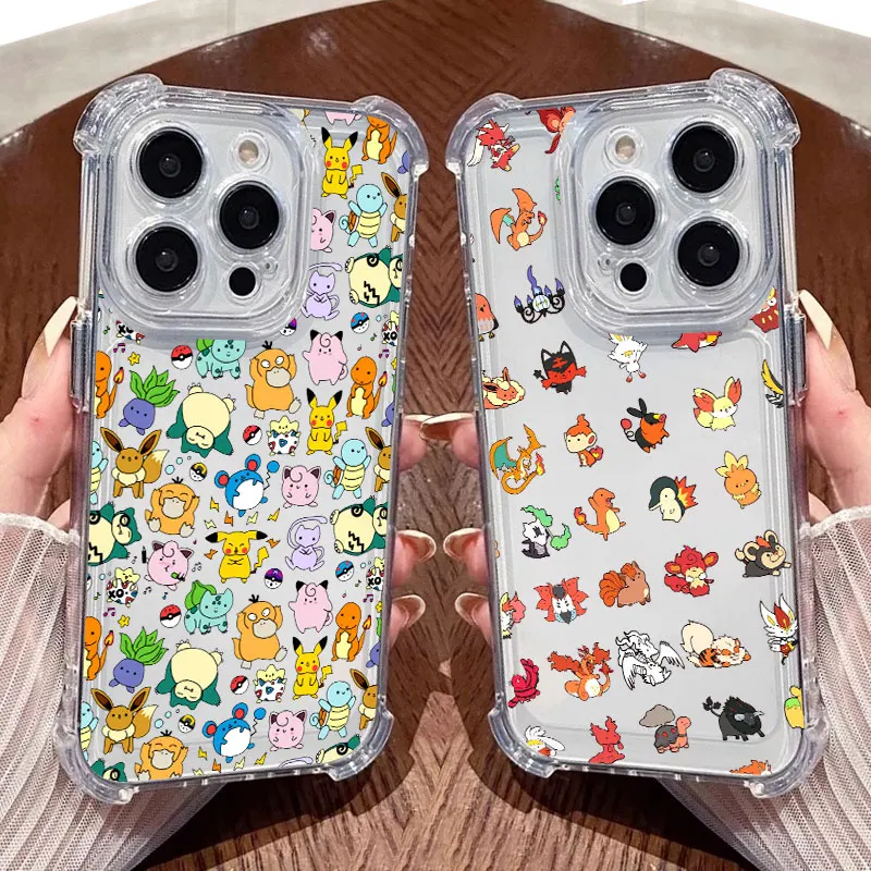 P-Pokemons Anime Cute Phone Case Clear For iPhone 18 17 16 14 15 11 12 13 Pro Max 8 Plus 16E 17 Air 18Pro XR Soft Silicone Cover