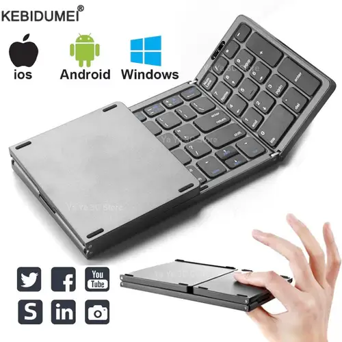 Teclado plegable inalámbrico Bluetooth con teclado numérico para Windows, Android, IOS, teléfono, ordenador de viaje, Mini teclado