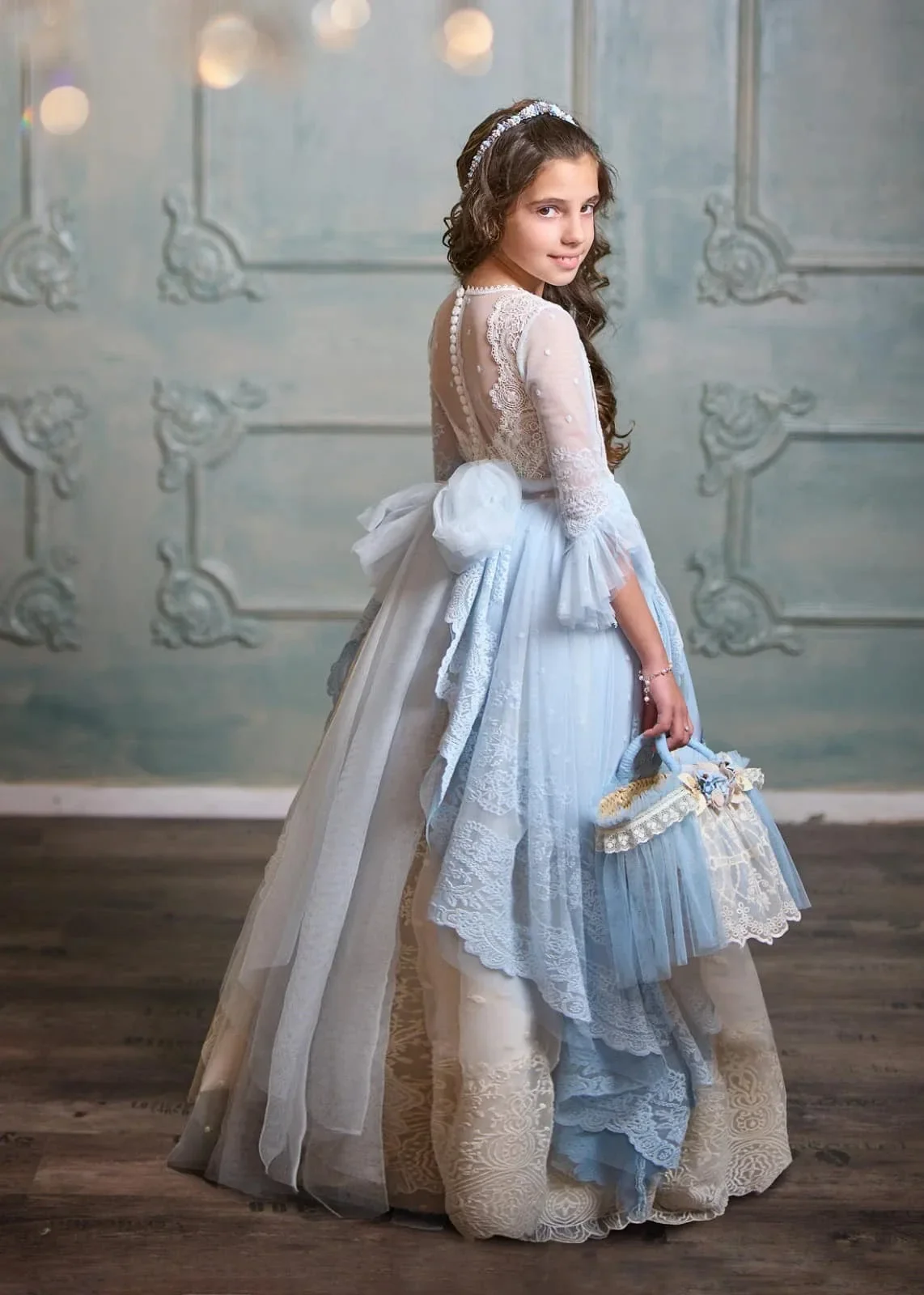 맞춤형 웨딩용 플라워 걸 드레스, 리본 레이스 파티, 첫 영성체 가운, 아플리케, 여자 어린이 생일