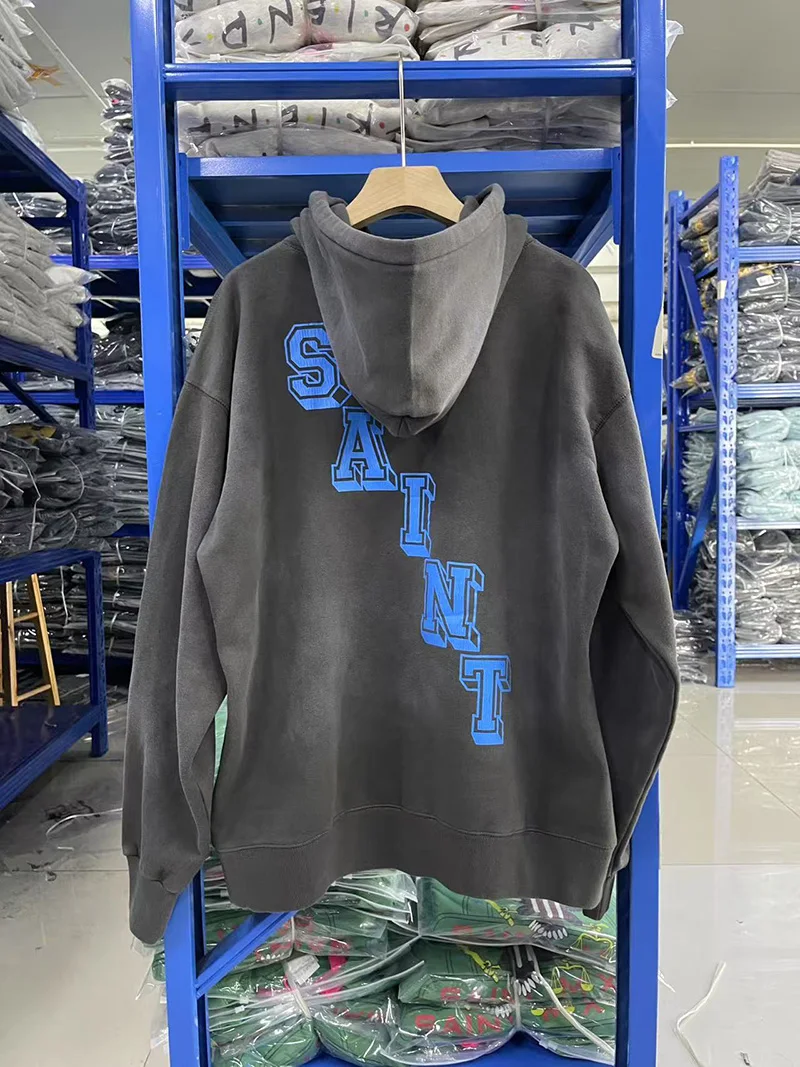 غسلها رمادي سانت هوديس الرجال امرأة شارع العليا الهيب هوب بلوزات كبيرة الحجم الرجعية طباعة التالفة الشتاء مقنعين البلوفرات #3