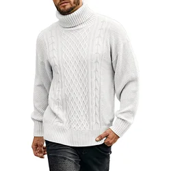 Suéter de manga larga para hombre, suéter informal de cuello alto de Color sólido, talla grande, otoño e invierno, 2023