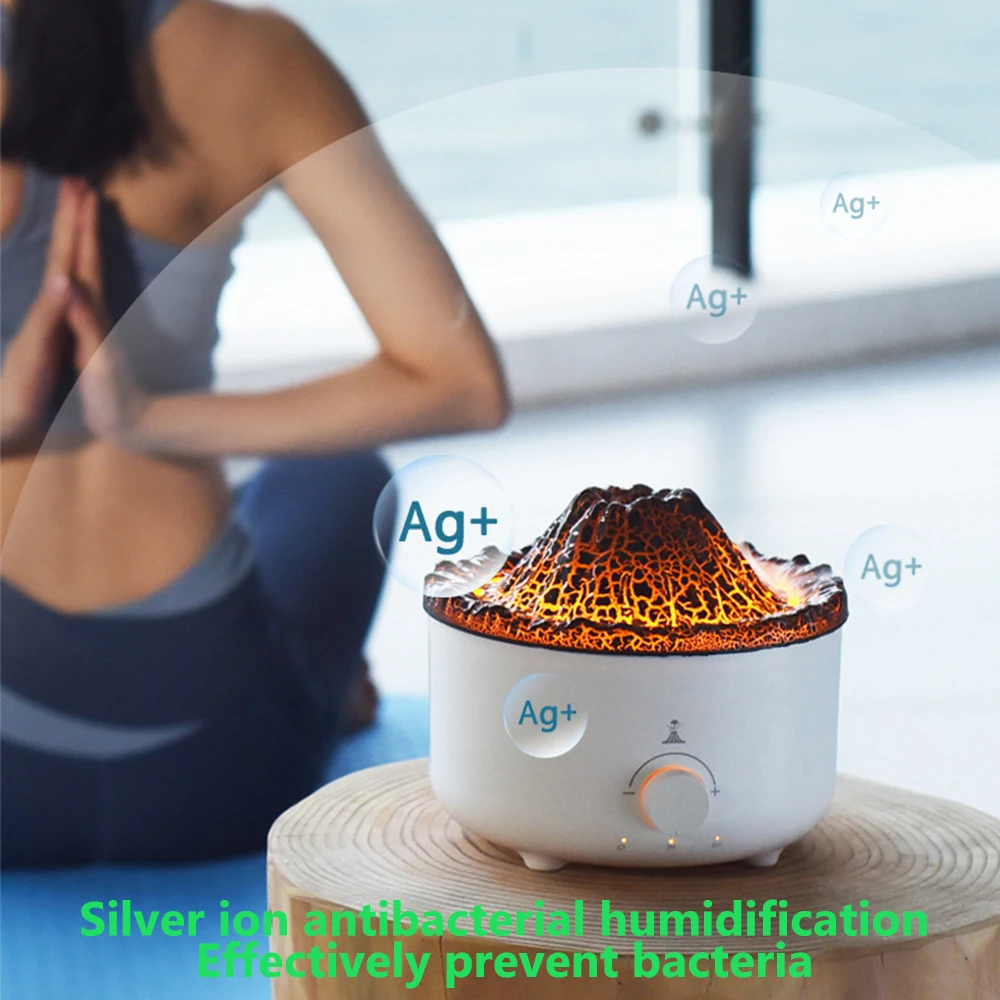 WHDPETS Volcanic Jellyfish Flame Humidifier Plug Type 560ML Aroma Diffuser Silver Ion Antibacterial With Remote Smoke Ring light