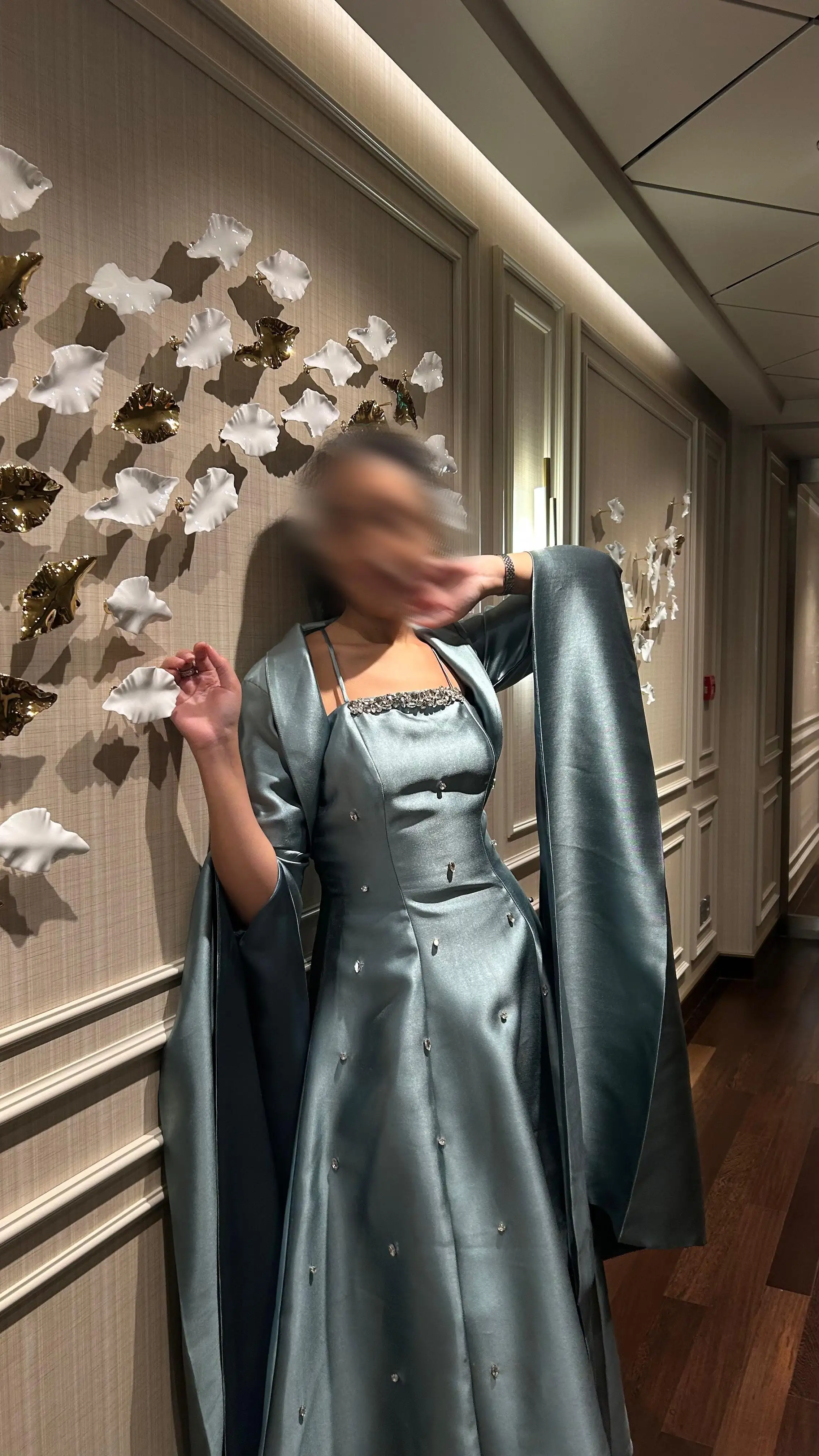

Customized Elegant Spaghetti Straps Coat Shawl Celebrity Evening Party Dresses Diamond Appliques Ankle-Length Prom Gowns