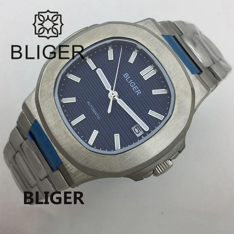 Imagem -02 - Bliger-relógio Mecânico Masculino Caixa Quadrada Verde Dila Azul Safira Bracelete de Aço Luminoso Nh35 Miyota Mingzhu Pt5000 40 mm