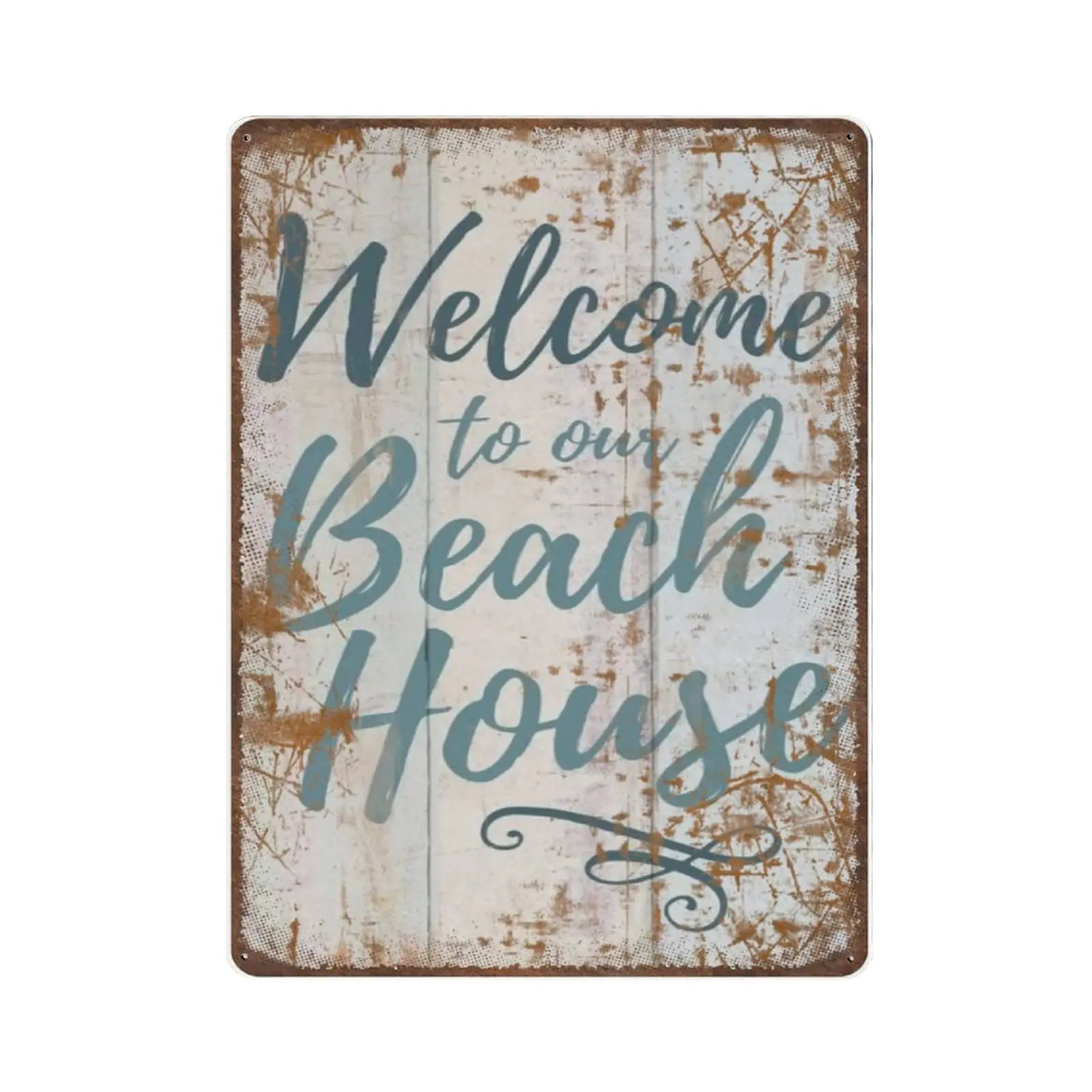 Retro Thick Metal Tin Sign-Welcome to Our Beach House Tin Sign Beach Ocean Lake River Vacation Sign Coastal Tropical-Home D sign