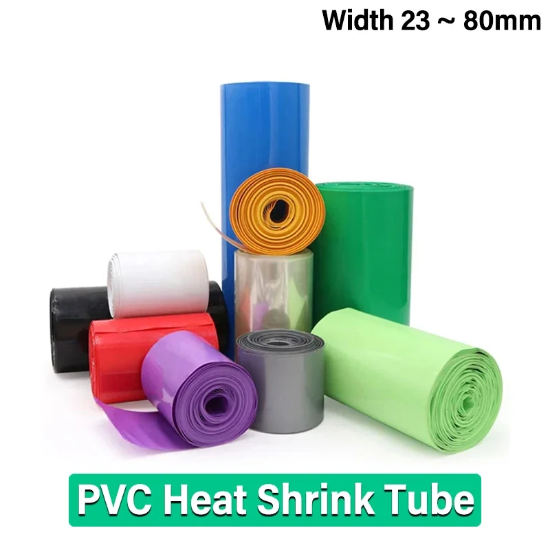 Green Product2/5m PVC Heat Shrink Tube Heat-shrink Film Width 23 ~ 80mm Insulation Sheath Cable Sleeve Wraping Cover 18650 Batte