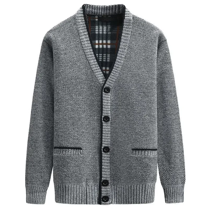 

Autumn and Winter Men's Thickened Fashion Cardigan Sweater Youth Trend V-neck Slim Fit Casual Plush Knitted Shirt Coat