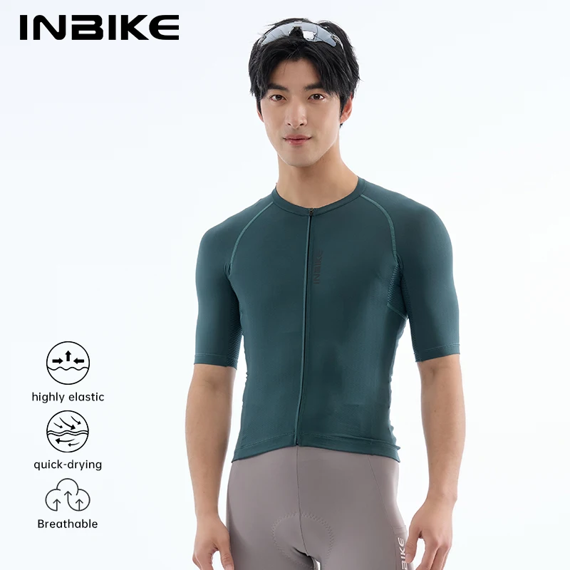 

INBIKE Summer Men Breathable Short Sleeve Cycling Jersey Mesh Underarm Patchwork Sweat Wicking Road Bike Top with 3 Back Pockets