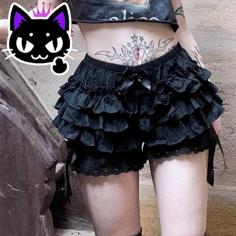 

misa hot sale Harajuku Gothic Lolita Black Lace Safety Shorts Women Y2k Kawaii Pumpkin Pants Layered Ruffles Vintage Victor