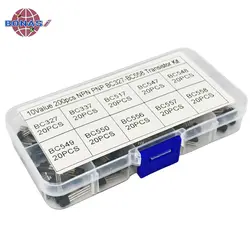 200Pcs Transistor Set PNP NPN TO-92 Transistor Kit Assortment Box BC327 BC337 BC517 BC547 BC548 BC549 BC550 BC556 BC557