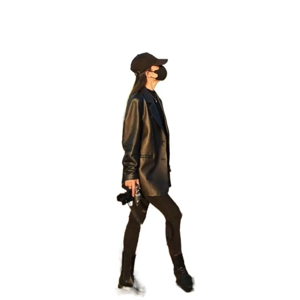 

Women's Casual Leather Jacket Korean Style Motorcycle Clothing Loose Fashionable Black PU Spring Autumn Small Suit