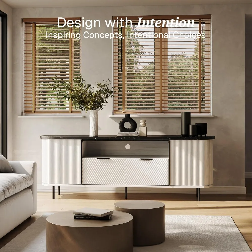 محطة تلفزيون أخدود مقاس 68 بوصة، كونترتوب رخامي صناعي أنيق وحديث، مركز ترفيه منحني، تلفزيون 80 بوصة