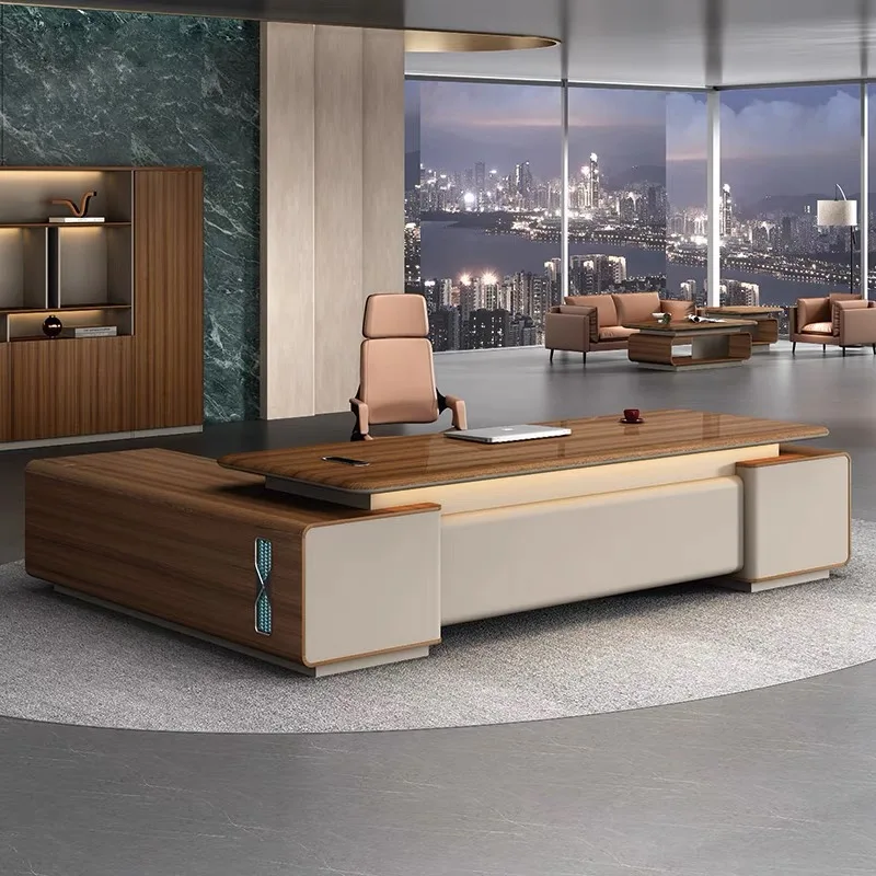 

Light Luxury Pliante Desks Sets Commercial Decoration Table Cabinet Chairs Modern Large Eckschreibtisch Office Furniture