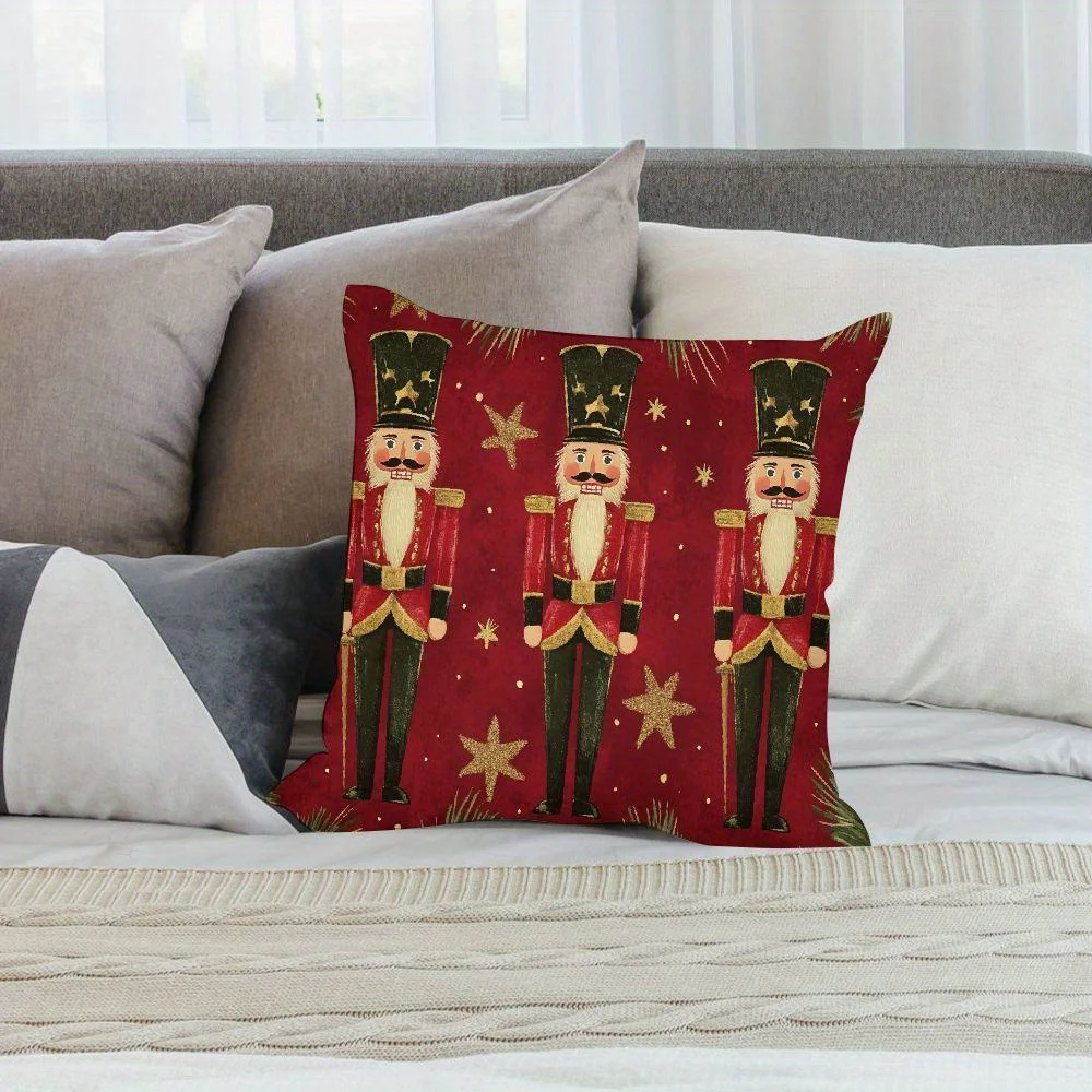 Super Soft Pillow Cover Skin Friendly Comfortable Practical Sofa Decor Gift Christmas Nutcracker Pattern