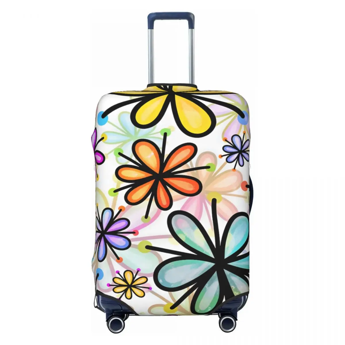 Rainbow Doodle Thin Petal Flower Suitcase Cover Cruise Trip Protector Vacation Fun Luggage Supplies
