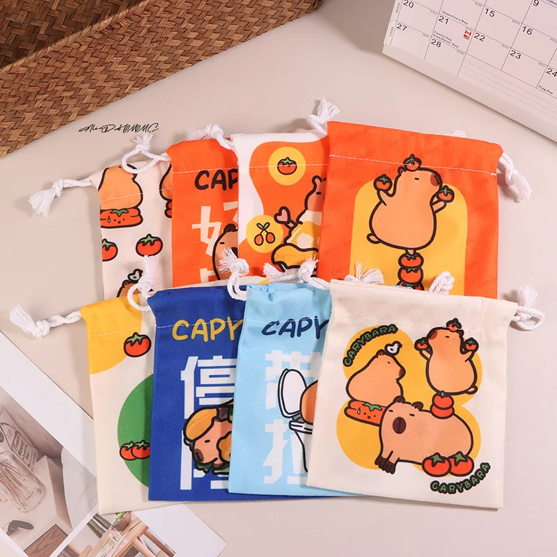 〔Sa〕Capybara Biscuits Candy Snack Drawstring Bag Cartoon Cloth Bag Miscellaneous Storage Bag Cosmetic Bag Portable Toiletry Bag