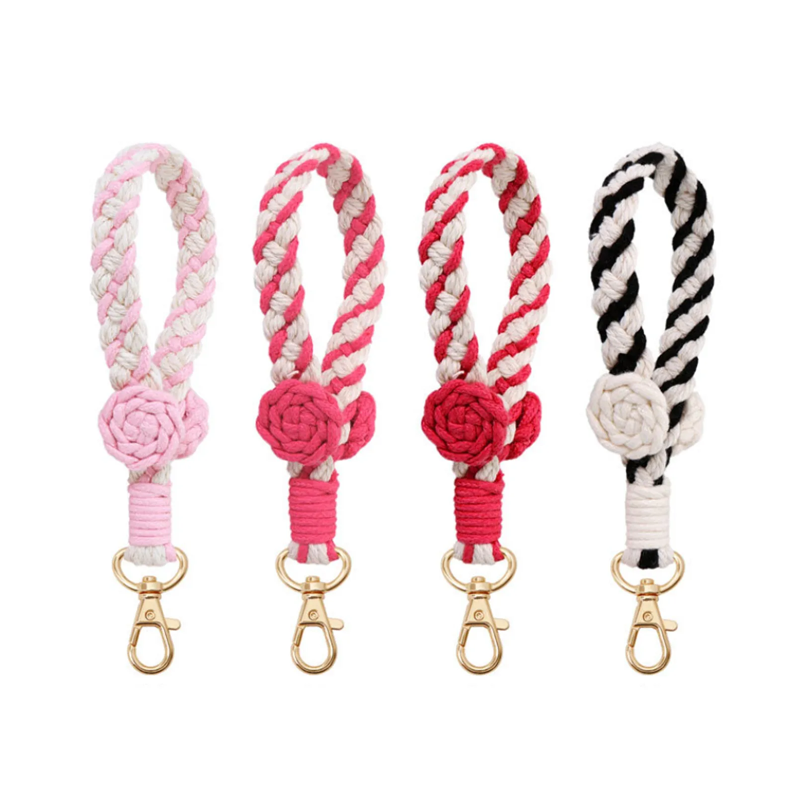 1Pc Unique Wrist Strap Keychain Handicraft Bag Pendant Rose Inheritance Hand-Woven Dopamine Colored Key Accessories New