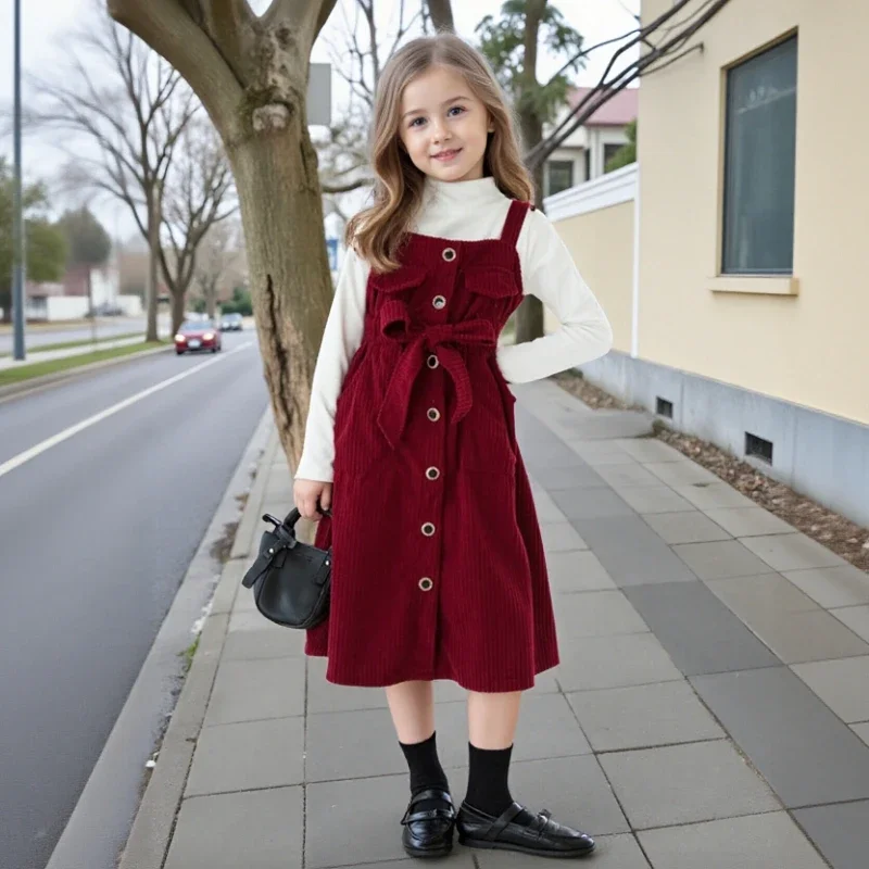 Teen Girls Outfits Set Autumn Winter Corduroy Dress T-shirt 2-Pieces Children Clothing Set 4 To 14 Years Kids Christmas Costumes
