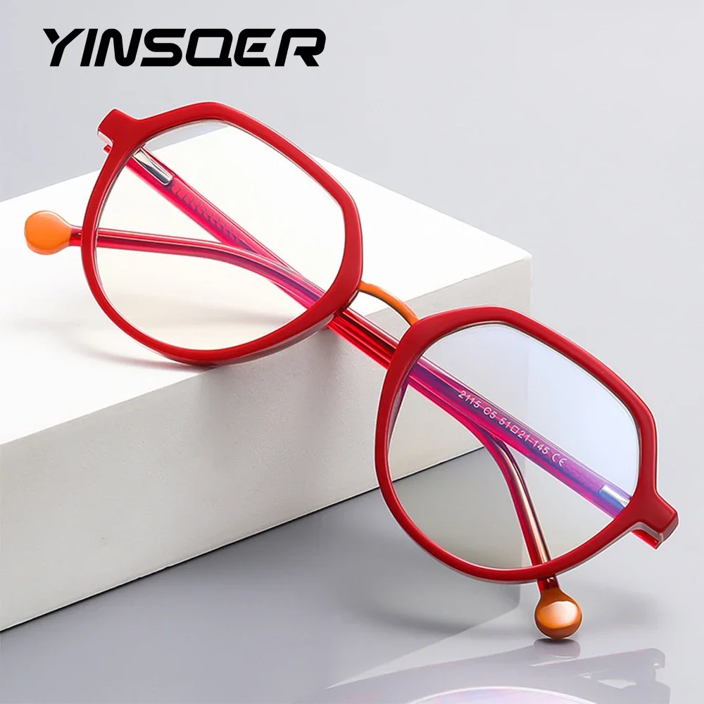 High Quality New Reading Glasses for Women‘s Anti Blue Light Lenses Polygon Myopia Hyperopia Prescription Eyeglasses Frame Red