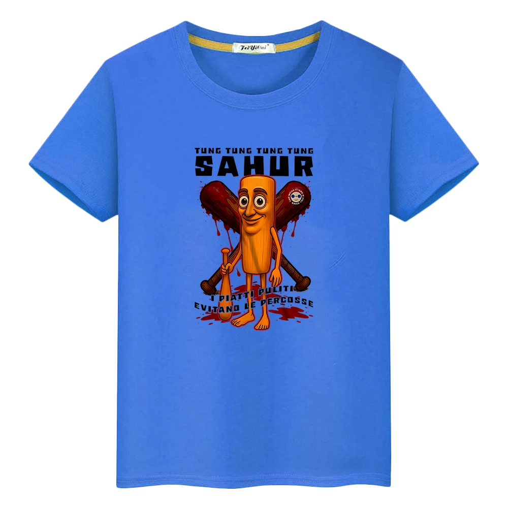تي شيرت مطبوع من تونغ ساهر للأطفال الأولاد 10 سنوات تي شيرت للهالوين 100% قطن كارتوني لطيف قصير y2k ملابس أطفال بناتي