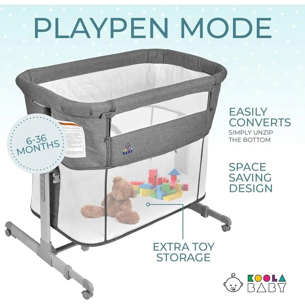 سرير أطفال 3 في 1، ونائمة بجانب السرير، وروضة أطفال - سرير محمول سهل الطي باللون الرمادي من KoolaBaby #4