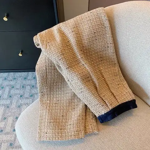 KUSAHIKI Moderiktiga Paljett-Tweed Kausala Byxor Höst Vinter Dambyxor 2023 Mode Hög Midja Eleganta Koreanska Långbyxor 10 best sales tweedbyxor - №7