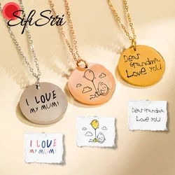 Sifisrri Personalized Engrave Handwriting Necklace for Women Kid Stainless Steel Custom Name Handmade Memorial Jewelry Gift