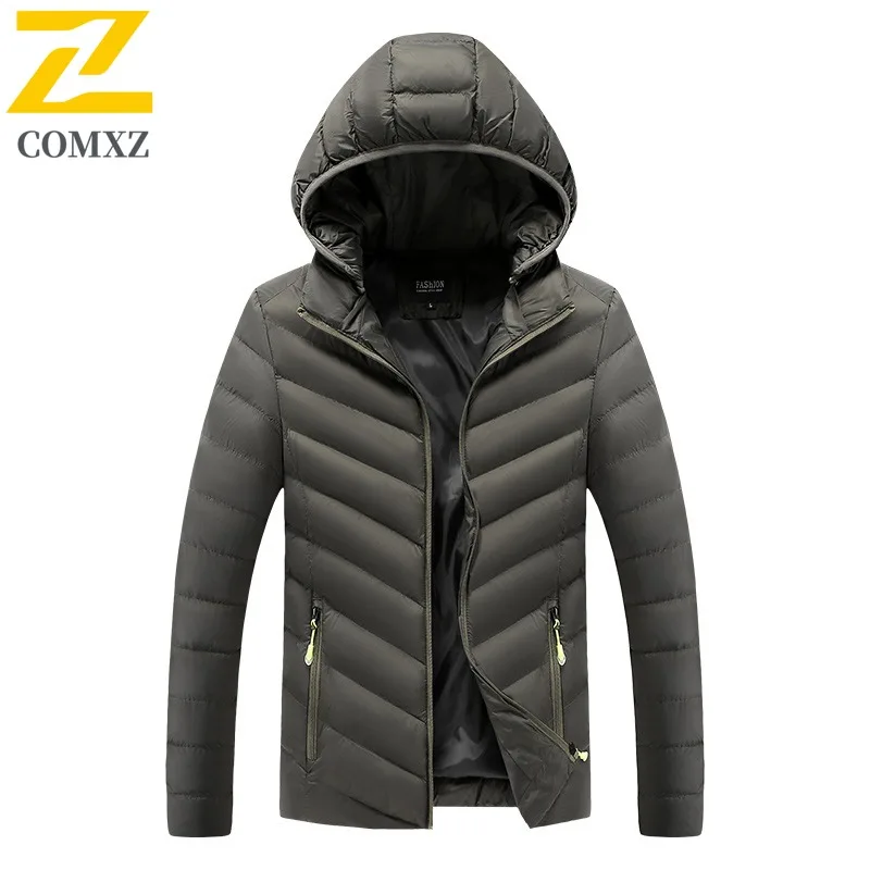 سترة قطنية للرجال من COMXZ بغطاء للرأس لتسلق الجبال في الهواء الطلق سترة سميكة دافئة بلون سادة معطف شتوي مريح ومقاوم للبرودة #4