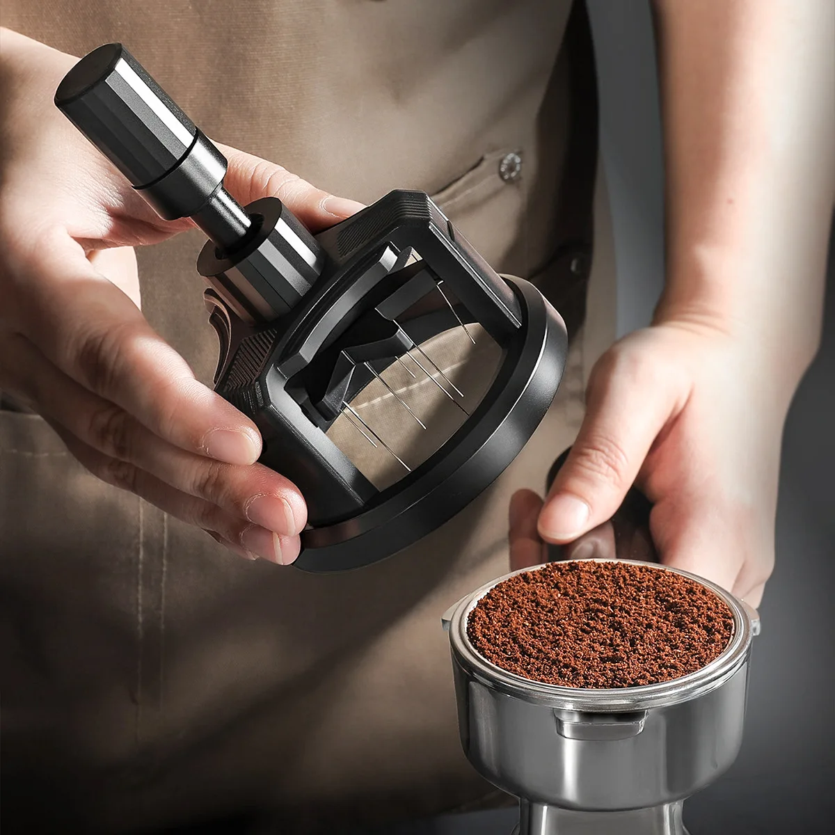 Rotary Magnetic Coffee Distributor for Espresso, Height-Adjustable Distribution Needles for Even Stirring