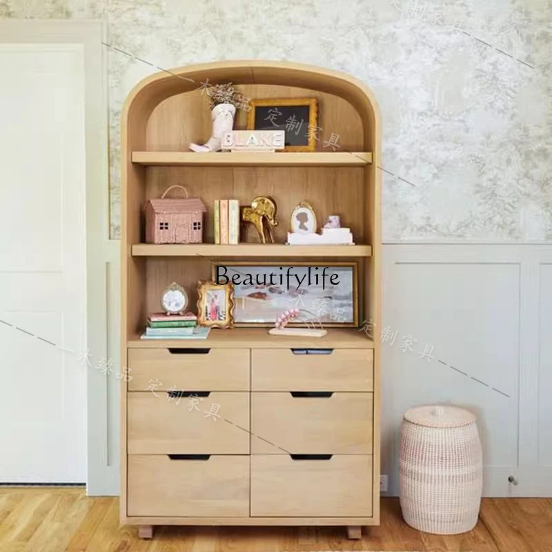 

Light luxury solid wood bookcase simple living room open arched decorative cabinet