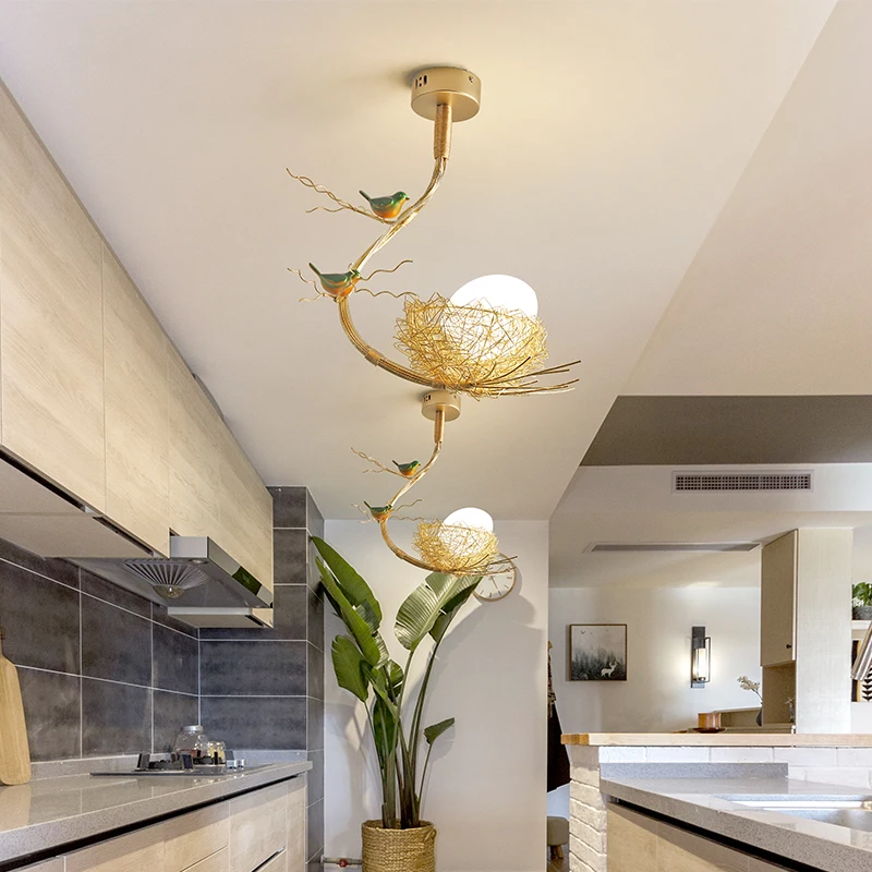 

Modern Led Living Dining Room Kitchen Chandeliers Gold Bird Nest Egg Glass Ball Pendant Light Bedroom Loft Ceiling Hanghing Lamp