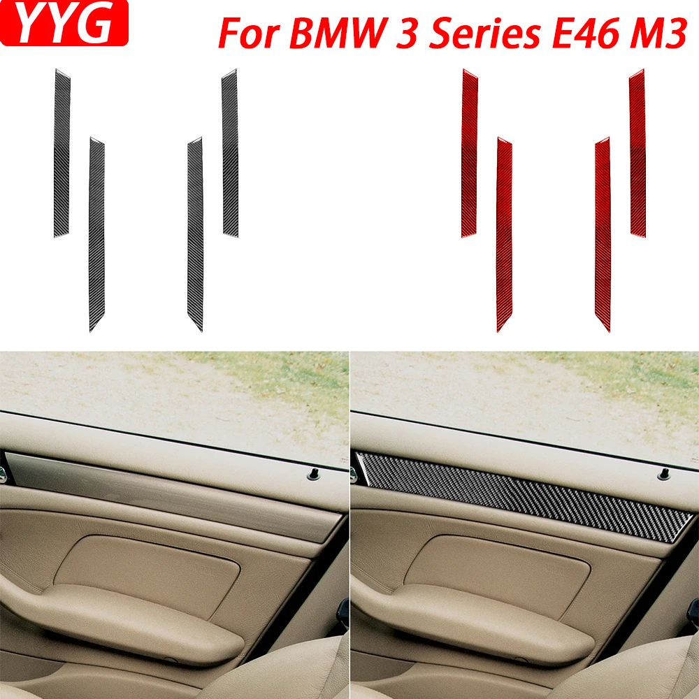 For BMW 3 Series E46 M3 1998-2005 Carbon Fiber Inner Door Panel Decorative Strips Car Inteior Decoration Accessories Sticker