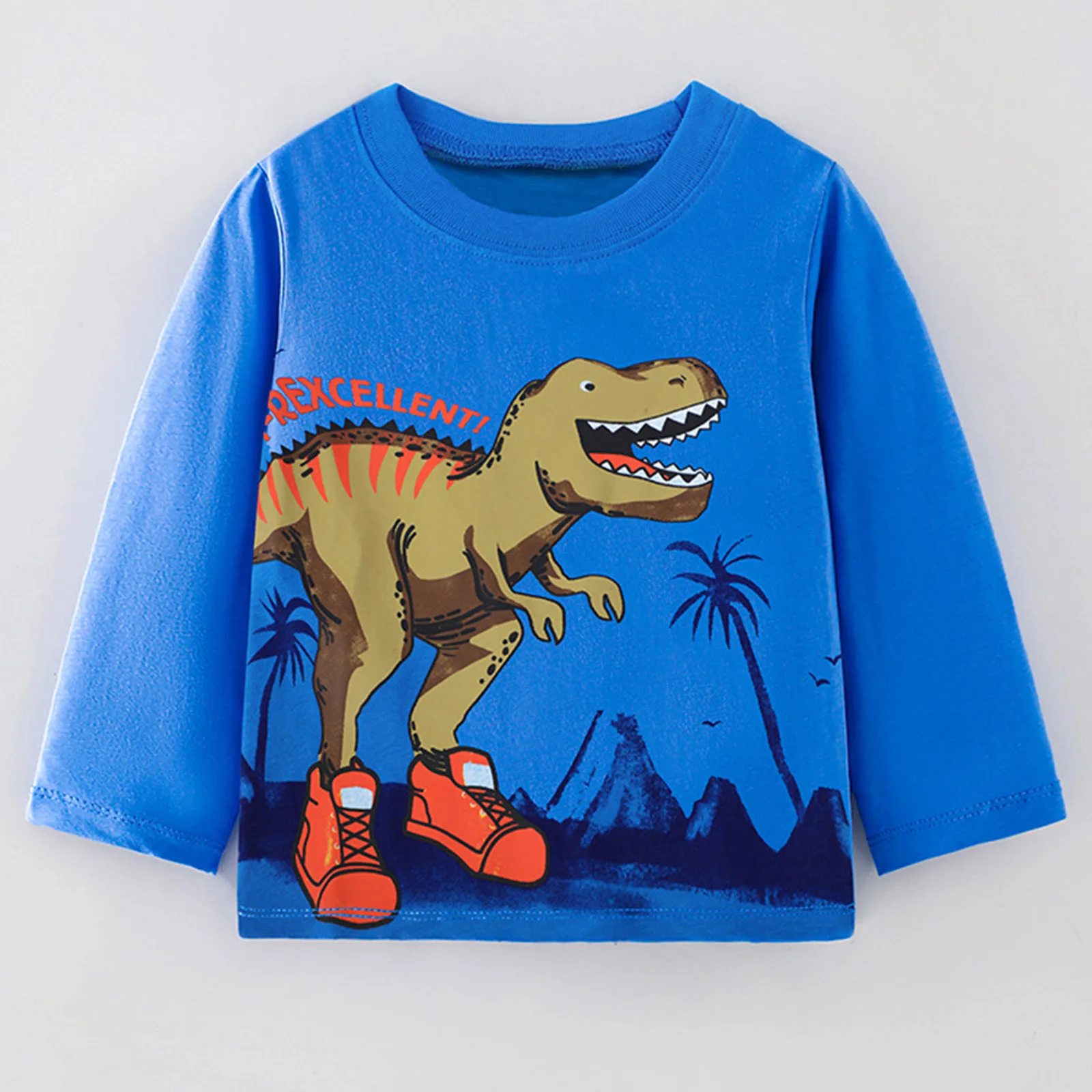 

Basketball Tee Childrens Long Sleeved Fashionable Dinosaur Print Round Neck Boys Bottoming Shirt Top Size 8 Boys Soccer Shirt