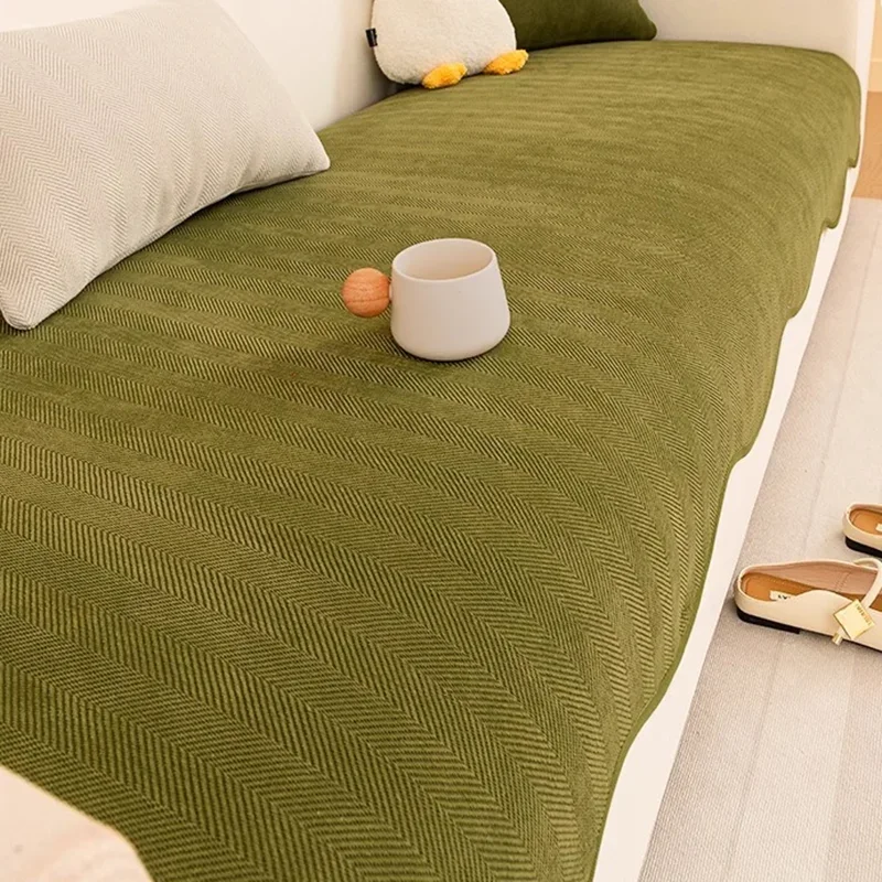 Irregular Twill Sofa Cushion for Four Seasons Solid Chenille Wear-Resistant Couch Covers Comfort Non-Slip Towel for Home Office