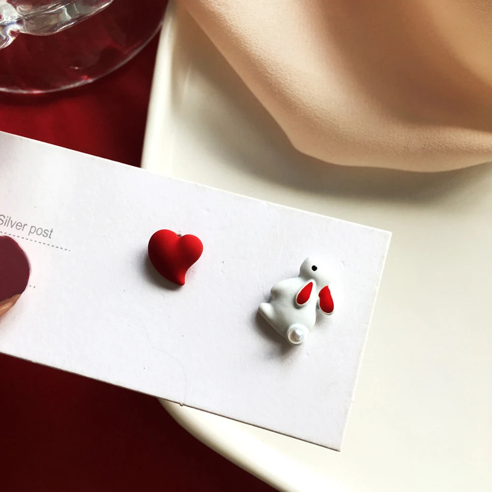 Fashion Jewelry Cute Asymmetry Geometric Girls Daisy Flower Rabbit Dangle Earrings Love Heart Pearl Stud Earrings Carrot