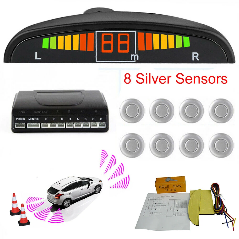 

Parking Rader Car Led Front and Rear Parking Sensor Kit 8 Sensors Reverse Radar Sound Alert Indicator System Car Reversing Aids