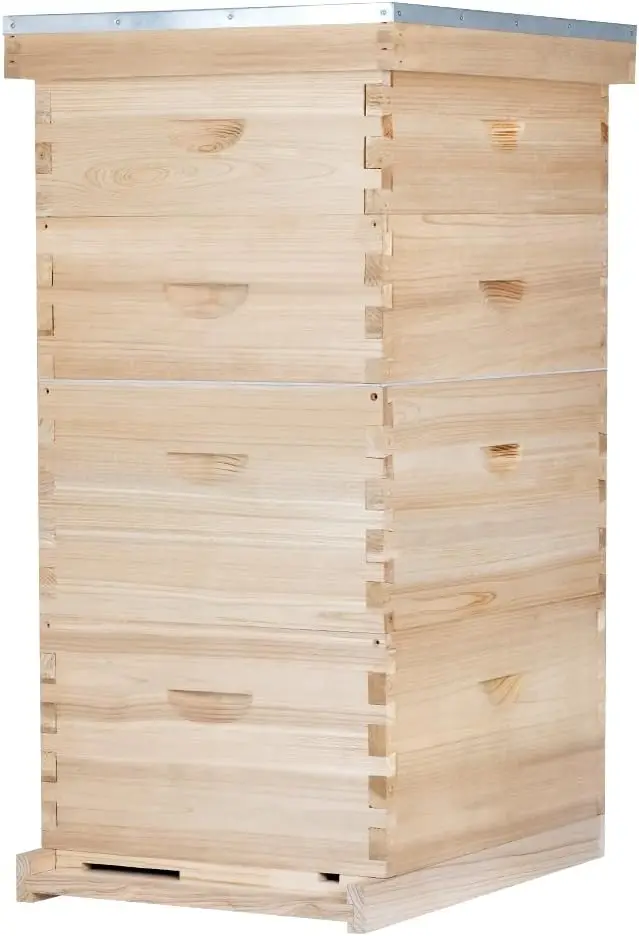 Bienenstock-Set mit 10 Langstroth-Rähmchen, Komplettes Bienenstock-Kit inklusive 2 tiefen Königinnenzuchtkästen und 2 mittelgroßen Super-Bienenkästen mit