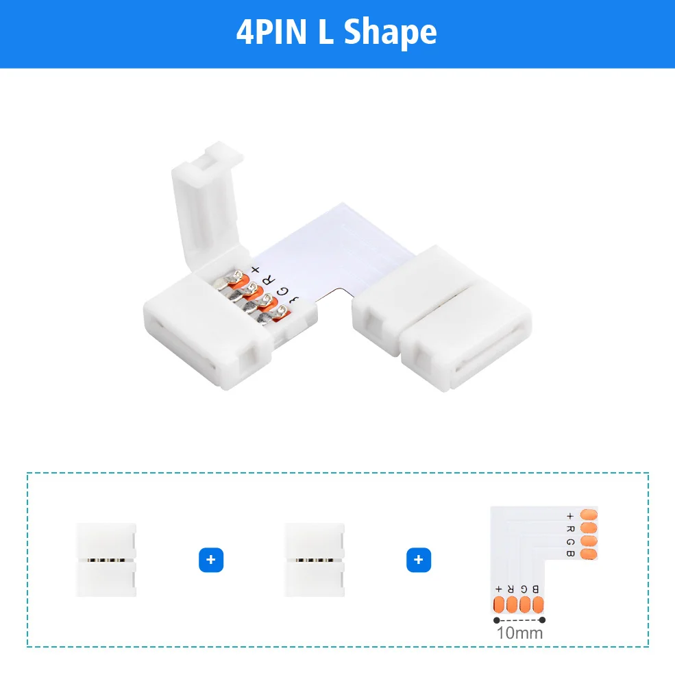 4 Pin 10mm Led Connector Free Soldering 4PIN L/ T/ X Shape Corner Connector For RGB Led Strip Light SMD 5050 2835 3528 Light Bar