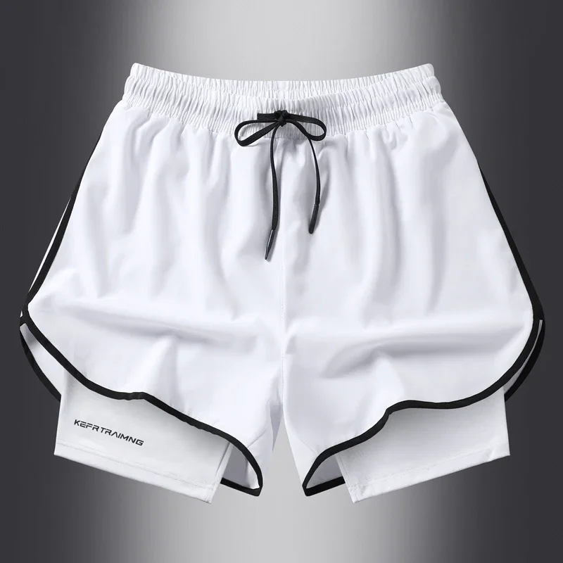 New Men's Fake Two-piece Shorts 3-inch Quick Dry Breathable Sports Shorts 4-Way Stretch Running Beach Fitness Casual Swim Trunks