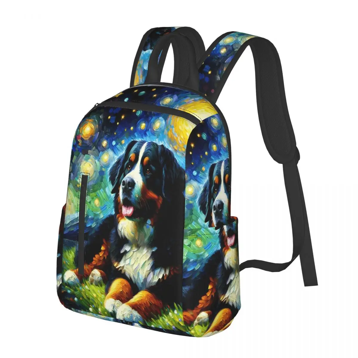 Starry Night Bernese Mountain Dog Van Gogh Lover Student Backpack School Bag Hiking Travel Daypack for Men Women Bookbag
