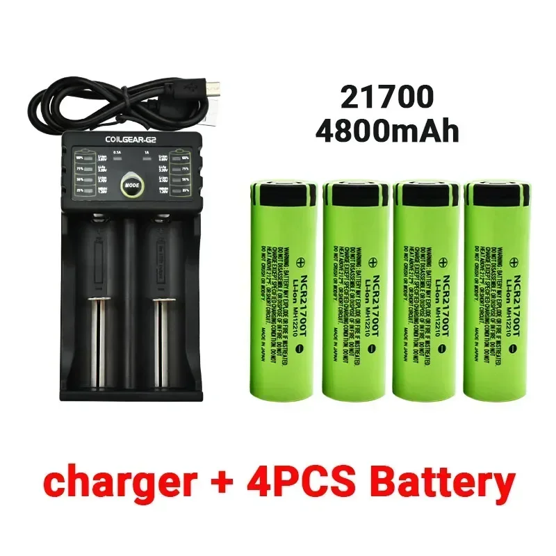 

New 21700 NCR21700T Rechargeable Lithium 4800mAh 3.7V Power Battery High Discharge High Drain Li-ion Battery HD Cell +charger